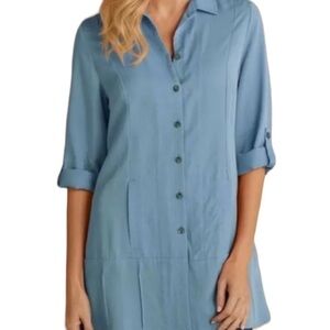 Soft Surroundings Medium Blue Island Breeze 💯 Linen Button Down Shirt Y